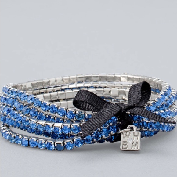 WHBM Hematite & Blue Rhinestone Stretch Bracelets, Set Of 5 - NWT - Picture 1 of 7